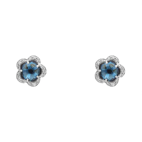 Pasquale Bruni Figlia Dei Fiori 18ct White Gold London Blue Topaz Diamond Flower Stud Earrings - Gold