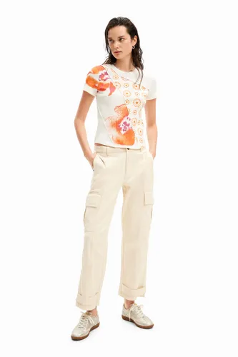 Patchwork floral T-shirt - WHITE - XL