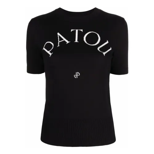 Patou , Black Knit Sweater with Logo ,Black female, Sizes: