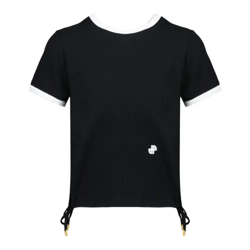 Patou , Black Stretch-Cotton T-Shirt with Chenille Logo Patch ,Black female, Sizes: