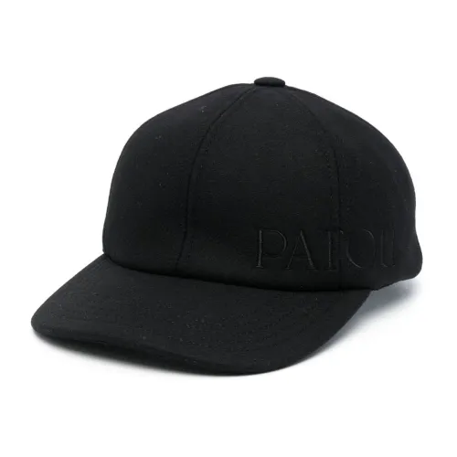 Patou , Black Wool Blend Cap with Embroidered Logo ,Black female, Sizes: