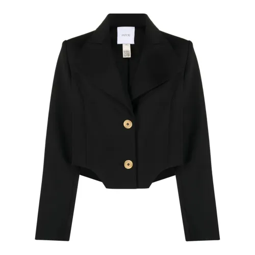 Patou , Black Wool Twill Jacket with Violin Cut-outs ,Black female, Sizes: