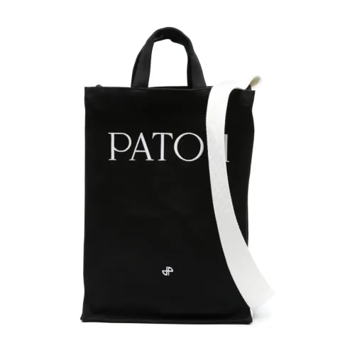 Patou , Canvas Tote Bag Black Embossed Logo ,Black female, Sizes: ONE SIZE
