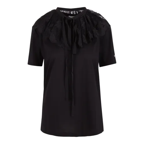 Patou , Lace Details Crewneck Cotton Top ,Black female, Sizes: