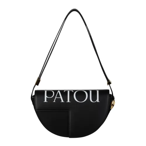 Patou , Logo-print Leather Bag with Flap Closure ,Black female, Sizes: ONE SIZE