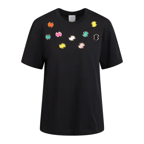 Patou , Patou Cotton t-shirt with colorful embroidered logos ,Black female, Sizes: