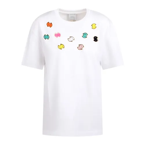 Patou , Patou Cotton t-shirt with colorful embroidered logos ,White female, Sizes: