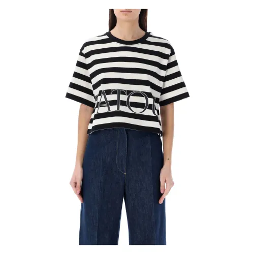 Patou , Striped Cropped T-Shirt ,Black female, Sizes: