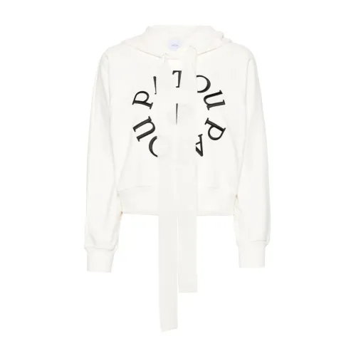 Patou , White Sweater with Drawstring Hood ,White female, Sizes: