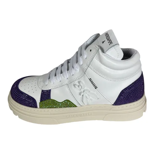 Patrizia Pepe , 2Z0081 V021 Women`s Platform Sneakers with Rhinestone Leather White / Purple / Green ,White female, Sizes: