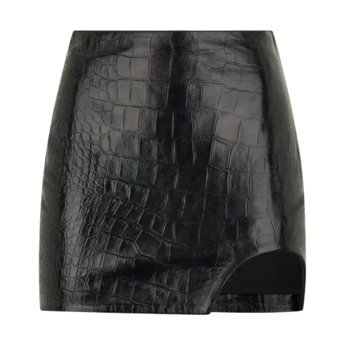 Patrizia Pepe , Black Leather Skirt with Side Slit ,Black female, Sizes: