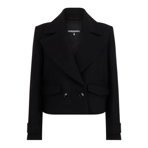 Patrizia Pepe , Black Short Design Double-Breasted Jacket ,Black female, Sizes: