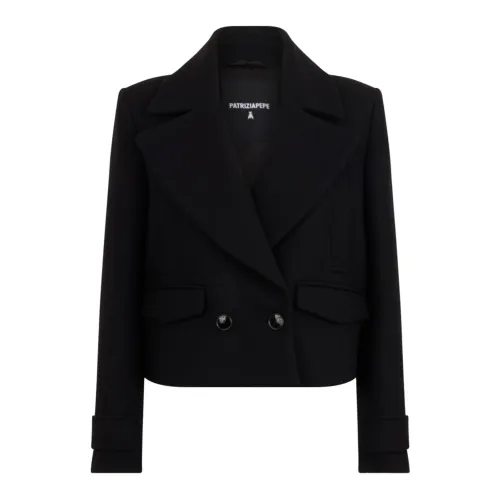 Patrizia Pepe , Black Short Design Double-Breasted Jacket ,Black female, Sizes: