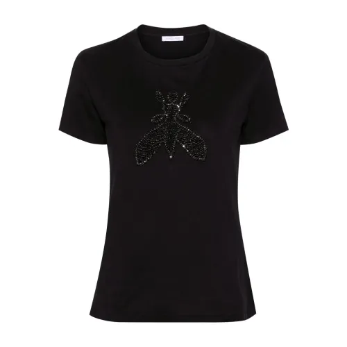 Patrizia Pepe , Embroidered T-Shirt with `Fly` Design ,Black female, Sizes: