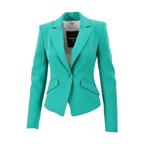 Patrizia Pepe , Green Crêpe Jacket with Wide Lapels and Diagonal Pockets ,Blue female, Sizes:
