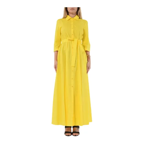 Patrizia Pepe , Long cotton poplin dress with shirt collar ,Yellow female, Sizes: