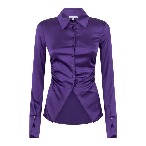 Patrizia Pepe , Purple Satin Shirt with Metallic Logo ,Purple female, Sizes: