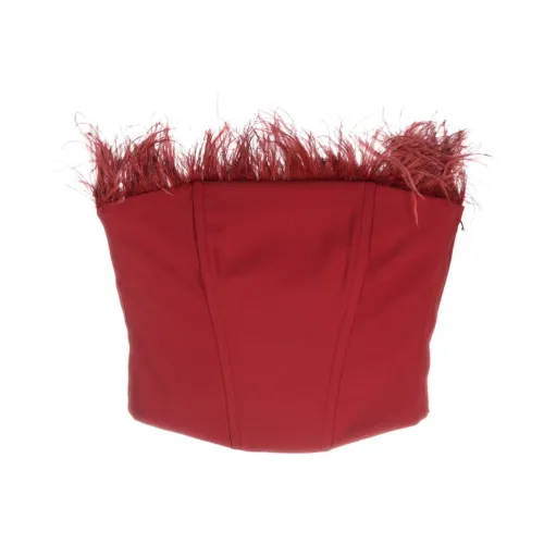 Patrizia Pepe , Red Feather-Detailing Strapless Top ,Red female, Sizes: