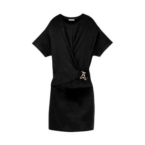 Patrizia Pepe , Short Sleeve Mini Dress with New Fly Strass ,Black female, Sizes: