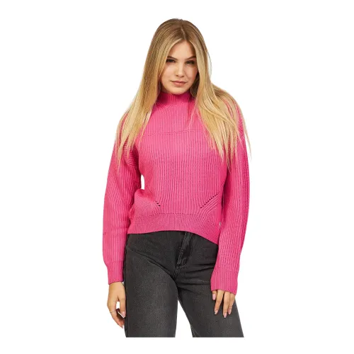 Patrizia Pepe , Soft Wool Turtleneck with English Ribbing and Perforated Detail ,Pink female, Sizes: