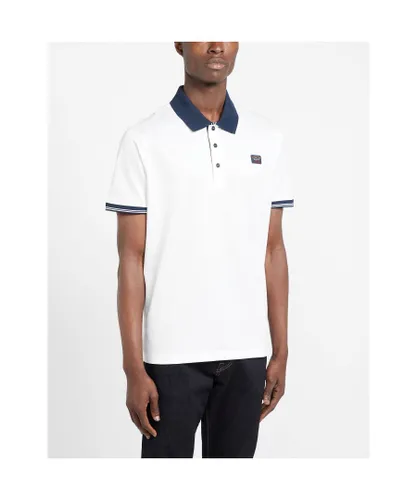 Paul and Shark Mens Logo Patch Organic Cotton Polo Shirt in White