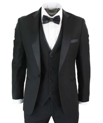 Paul Andrew Mens 3 Piece Black Tuxedo Suit Classic Satin Dinner Tailored Fit Wedding Prom