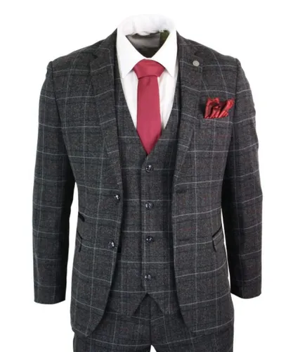 Paul Andrew Mens 3 Piece Charcoal Grey Tweed Check Vintage Retro Suit