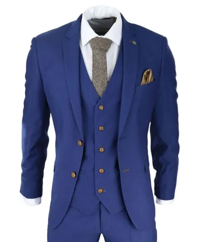 Paul Andrew Mens 3 Piece Royal Blue Birdseye Classic Suit