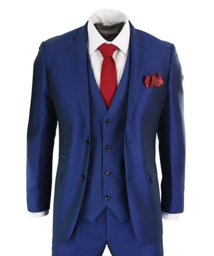 Paul Andrew Mens 3 Piece Shiny Royal Blue Classic Suit