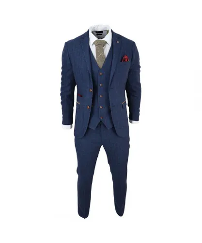 Paul Andrew Mens Blue Tweed Check 3-Piece Suit