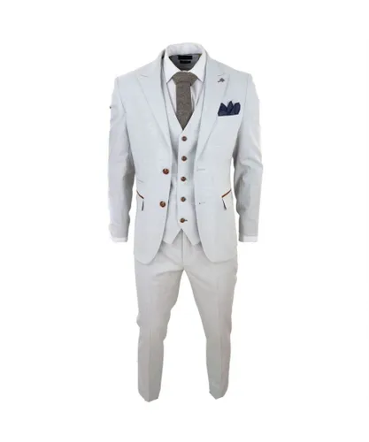 Paul Andrew Mens Grey Stone 3 Piece Tweed Check Suit - Cream