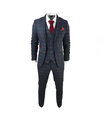 Paul Andrew Mens Navy Tweed Check 3-Piece Suit
