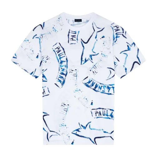 Paul & Shark , 90s Cotton Jersey Shark Print T-Shirt ,White male, Sizes: