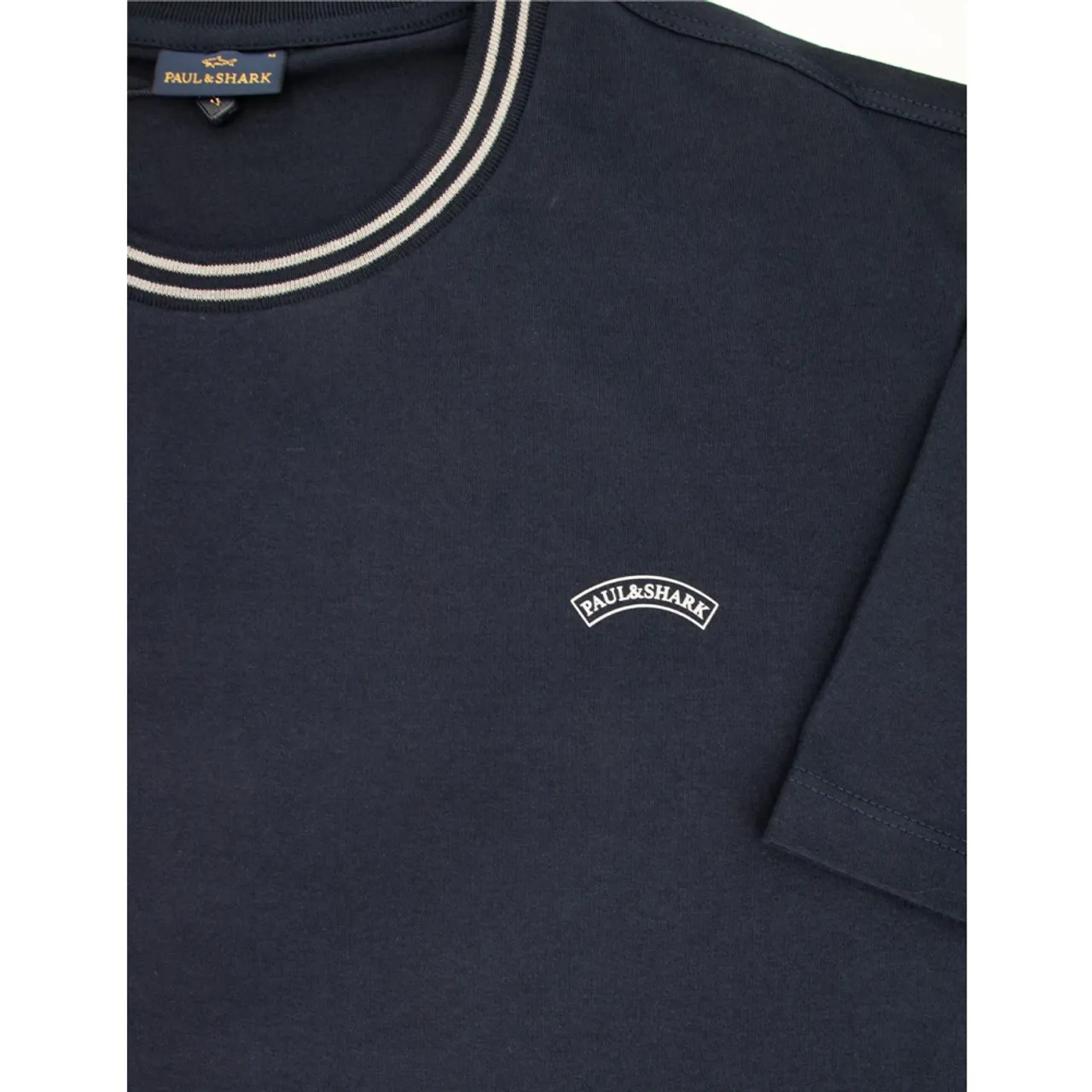 Paul & Shark , Cotton Crew-neck T-shirt with Contrasting Stripes ,Blue male, Sizes: