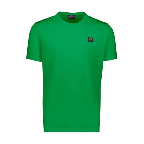 Paul & Shark , Cotton Crew Neck T-Shirt with Heritage Patch ,Green male, Sizes:
