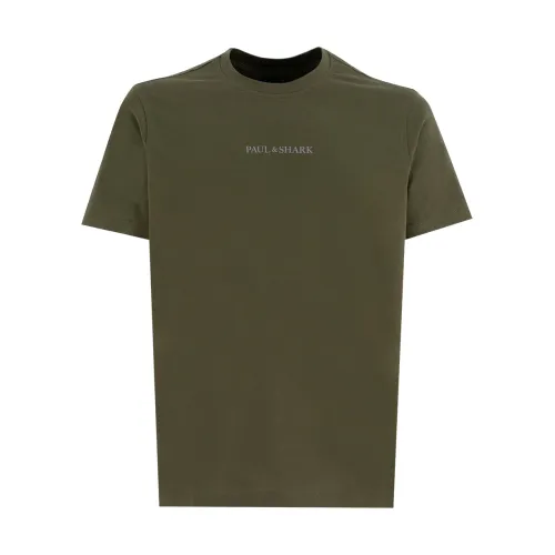 Paul & Shark , Cotton Crewneck T-shirt with Print ,Green male, Sizes: