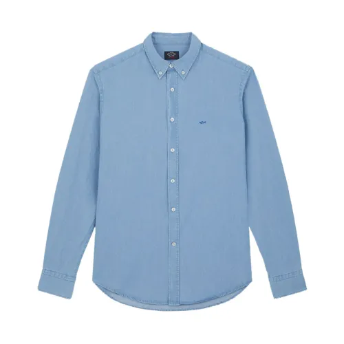 Paul & Shark , Cotton Denim Shirt, Slim Fit ,Blue male, Sizes: