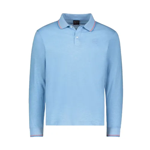 Paul & Shark , Cotton Polo Shirt with Long Sleeves ,Blue male, Sizes:
