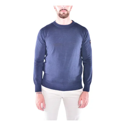 Paul & Shark , Extra Fine Merino Wool Sweater with Sleeve Badge ,Blue male, Sizes:
