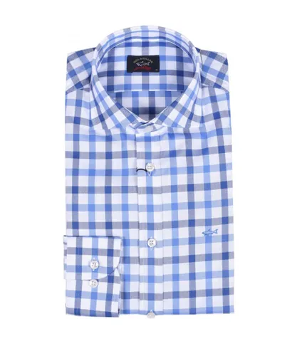 Paul & Shark Mens And Long Sleeved Checked Shirt Blue And White