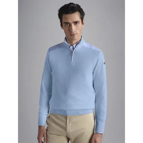 Paul & Shark Mens Blue Cotton Zip Neck Sweater