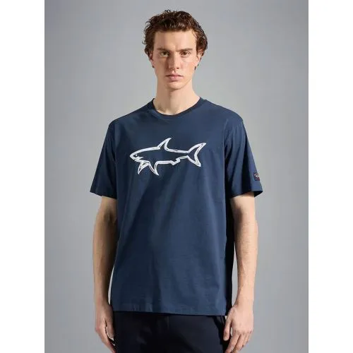 Paul & Shark Mens Blue Knitted Cotton T-Shirt