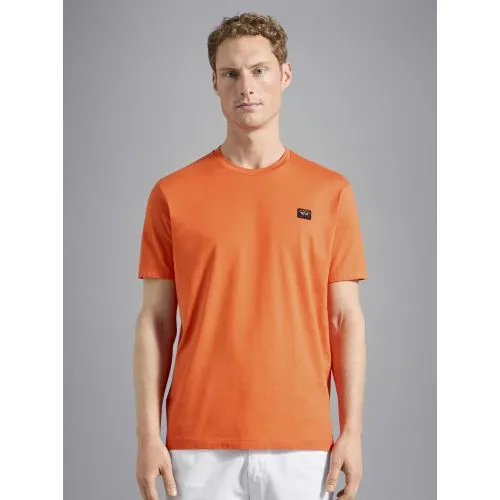 Paul & Shark Mens Carrot Orange Knitted Cotton Webbing T-Shirt