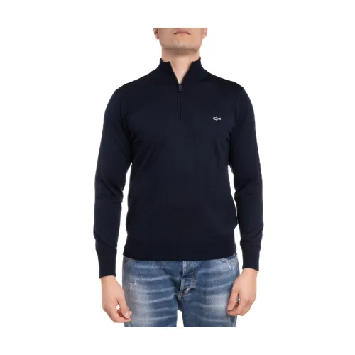 Paul & Shark , Mens Long-Sleeved Sweater with Zip ,Blue male, Sizes: