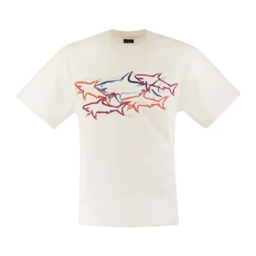 Paul & Shark , Paul Shark Cotton T Shirt With Shark Print ,White male, Sizes:
