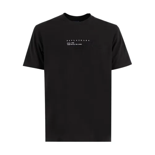 Paul & Shark , Printed Cotton Crewneck T-shirt ,Black male, Sizes: