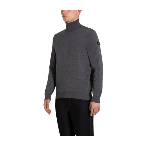 Paul & Shark , Regular Fit High Neck Turtleneck in Dyed Wool ,Blue male, Sizes: