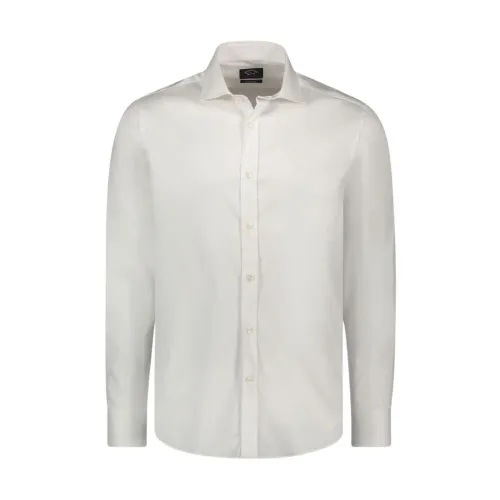 Paul & Shark , Stretch Cotton Shirt French Collar Long Sleeve Solid Color ,White male, Sizes: