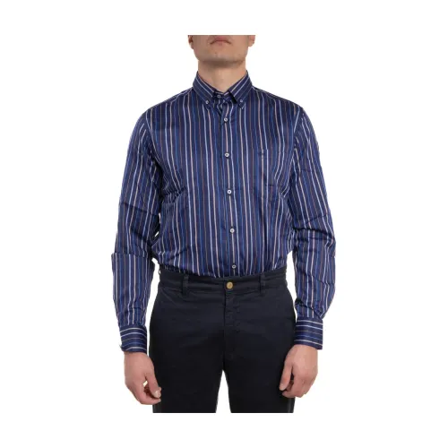 Paul & Shark , Striped Cotton Shirt with Button-Down Collar ,Blue male, Sizes: