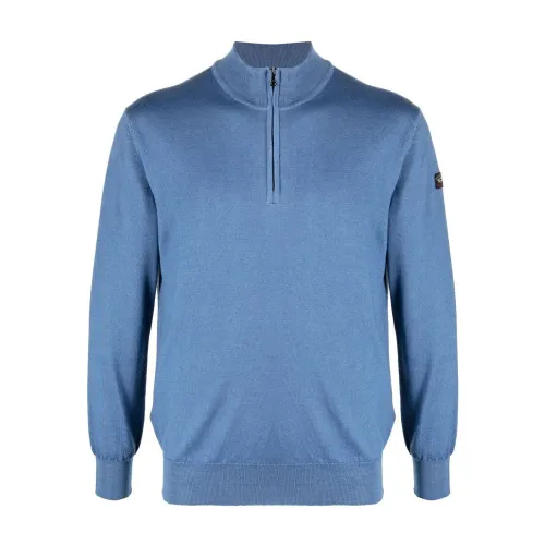 Paul & Shark , Woolen zipped pullover ,Blue male, Sizes:
